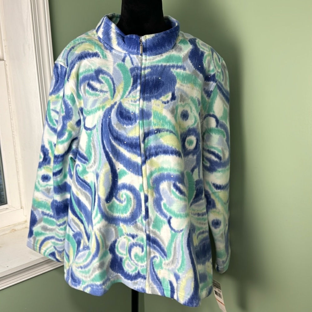 NWT Womens Alfred Dunner fleece jacket Size 2X Blue Green